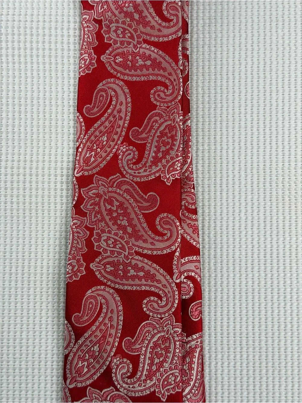 Paul Fredrick Red & Silver Classy Paisley Silk-Style Tie- Professional Style